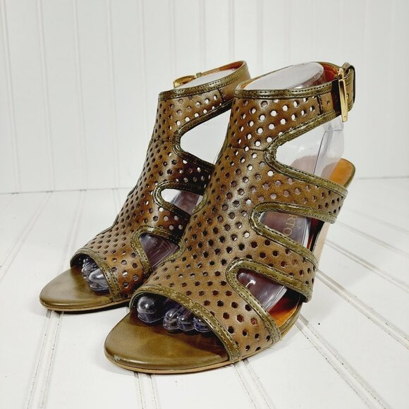 Franco Sarto Gavel Brown Leather Buckle Ankle Strap Wedge Sandals I268 - Picture 2 of 13